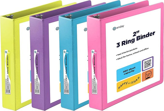 2 Inch Binder 3 Ring Binders, Slant D-Ring 2” Clear View Cover by ENDAY