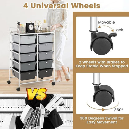 HAPPYGRILL 10-Drawer Rolling Storage Cart, Storage Organizer Cart - Image 5