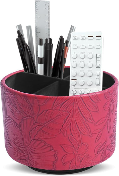 Hennaja Round Leather Art Supply Organizer, Remote Control Holder, 360 Degree by Hennaja