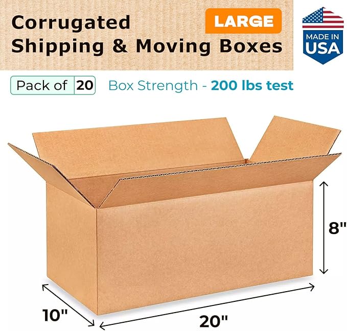 Large Shipping & Moving Boxes 20"L x 10"W x 8"H - Image 2