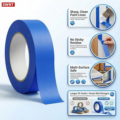 SWRT Blue Painter's Tape 1 Inch x 55 Yards x 24 Rolls – Upgraded Adhesive - Image 3