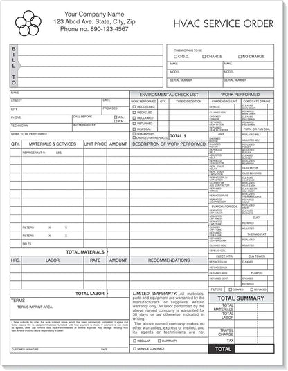 HVAC Service Order Invoice & Repair Detail Form, 3 Part Carbonless, Letter Size by NextDayLabels