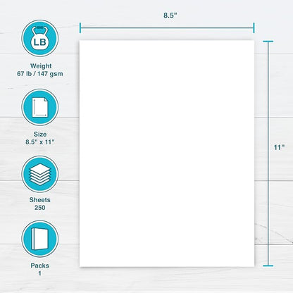 PrintWorks White Cardstock 8.5" x 11" - 67 lb/147 gsm Vellum Bristol - 250 - Image 2