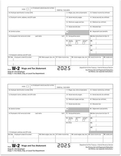 W2 Forms 2025, 6 Part Tax Forms, 25 Employee Kit of Laser Forms Designed - Image 5