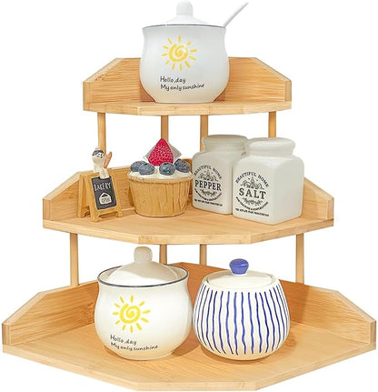 HYNAWIN Bamboo Corner Desk Organizer Shelf, 3-Tier Triangle Storage Rack - Image 3