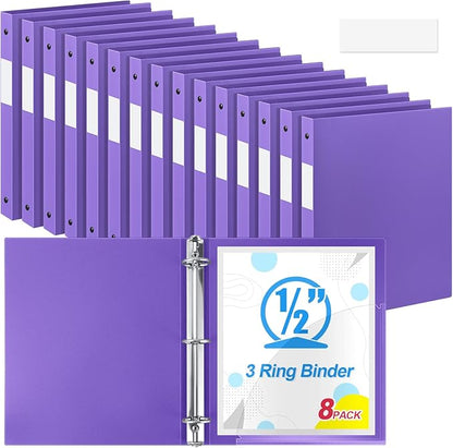 Henoyso 8 Pcs 3 Ring Binder 0.5 Inch Round Fits Letter Size 8.5'' x 11'' Paper by Henoyso