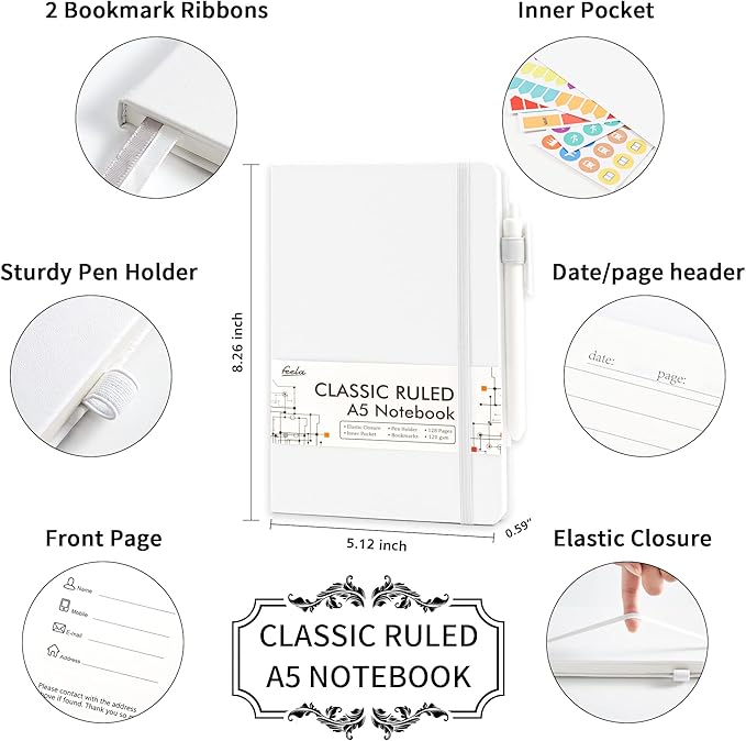 feela 5 Pack Notebooks Journals Bulk, Hardcover Notebook Classic Ruled Lined - Image 2