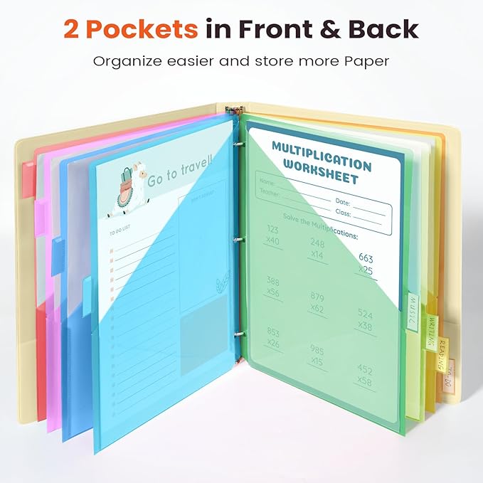 Sooez 16 Count Dividers with Pockets, 8 Tabs Binder Dividers - Image 4