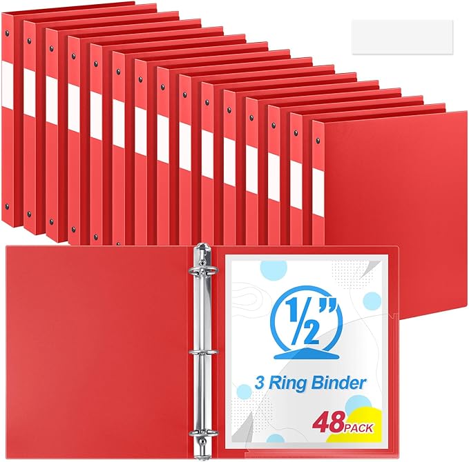 Henoyso 48 Pcs 3 Ring Binder 0.5 Inch Round Fits Letter Size 8.5'' x 11'' Paper by Henoyso