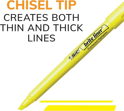 BIC Brite Liner Highlighters, Chisel Tip, 12-Count Pack of Yellow Highlighters - Image 2
