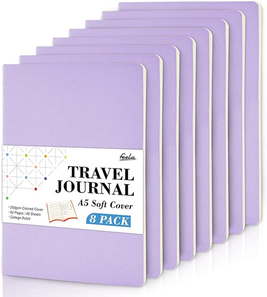 feela 8 Pack Soft Cover Journal Bulk, Notebooks College Ruled by feela