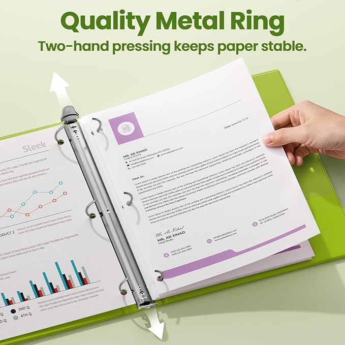 SUNEE 3 Ring Binder 2 Inch 1 Pack, Tender Green - Image 2