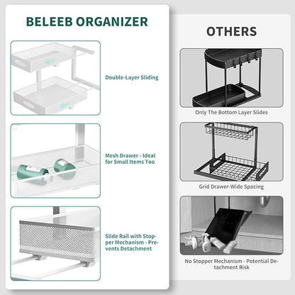 Beleeb Under Sink Organizer, Extra-Wide Upgrade, 2 Pack 2 Tier Metal Slide Out - Image 6