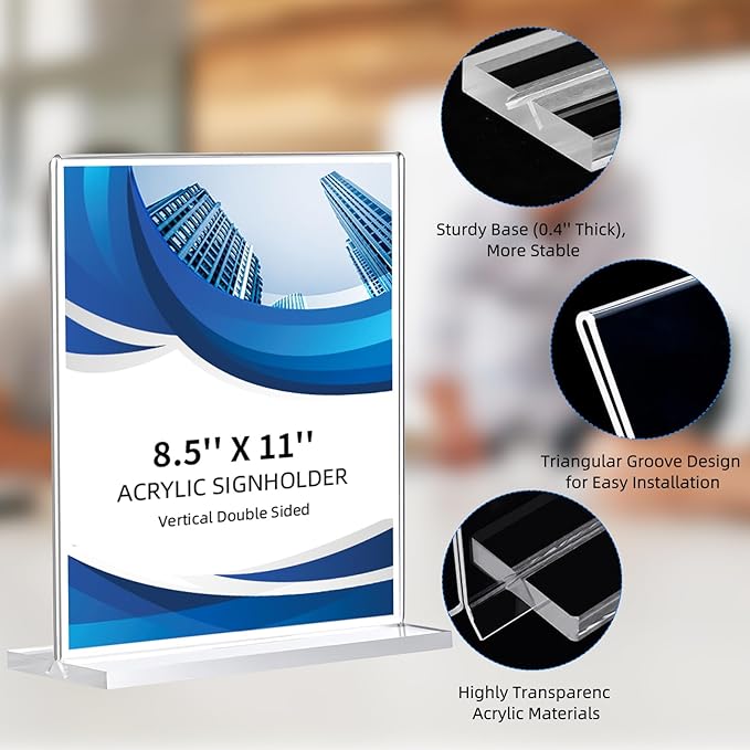3 Pack Acrylic Sign Holder 8.5 x 11, Double-Sided Clear Sign Holder Plastic - Image 5