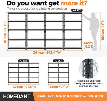 HOMEDANT 35.9" W 5 Tier Heavy Duty Garage Shelving Adjustable Metal Rack - Image 7