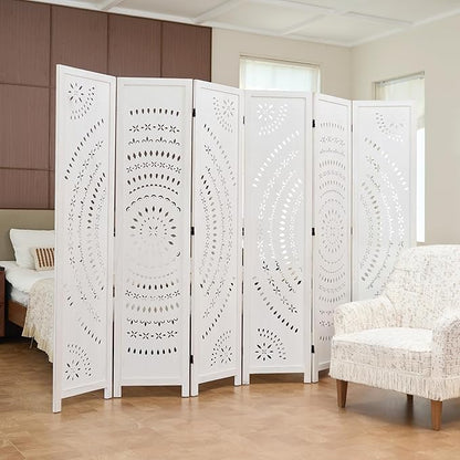 66.9Inch Folding Room Divider, 6 Panels Wood Carved Privacy Screens, Free - Image 2