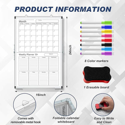 Lincia 24" x 16" Magnetic Vertical Monthly and Weekly Dry Erase Calendar - Image 2