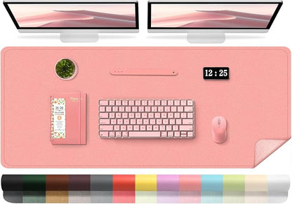 Sweet Pink Leather Desk Pad, 47.2'' x 23.6'', Suede Base Sewing Desk Blotter by BLESWIN