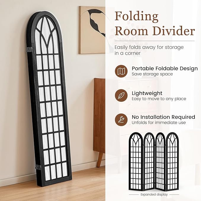 4 Panel Japanese Room Divider, Fully Assembled Wooden Privacy Screen, Shoji - Image 3