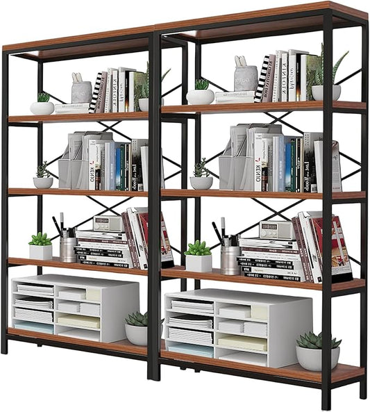 Himimi Industrial Bookshelf 5-Tier Set of 2, Bookcase 58" H Ladder Shelf by Himimi