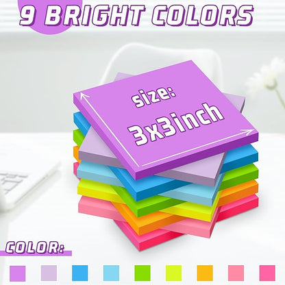 Sticky Notes 3x3 in Post, 9 Bright Colors Self-Stick Note Pads it, Strong - Image 2