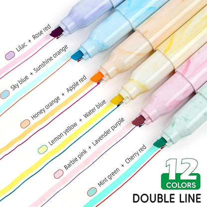 Techjob Aesthetic Highlighters 6 Pack Dual Tips, Double Line Highlighters - Image 4