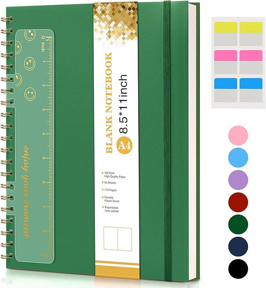 Blank Spiral Notebook Journal 8.5” x 11”, A4 Large Sketch Book by UEBZFOCS