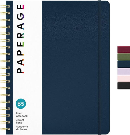 PAPERAGE Lined Spiral Journal Notebook, 160 Pages, Large B5 Hardcover Journal by PAPERAGE