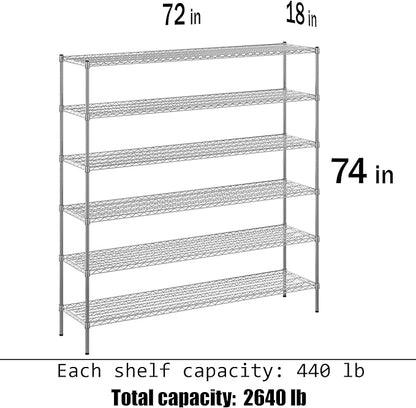Regal Altair 18" Deep x 72" Wide x 74" Height Wire Shelving Kit | 6-Tier | NSF - Image 3