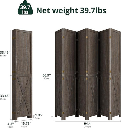 Cozy Castle Wood Room Divider, 6 Panels Folding Privacy Screen, 66.9'' Wall - Image 2