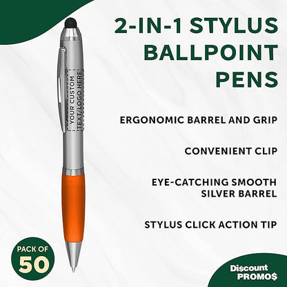 DISCOUNT PROMOS Custom Stylus Ballpoint Pens Set of 50, Personalized Bulk Pack - Image 3