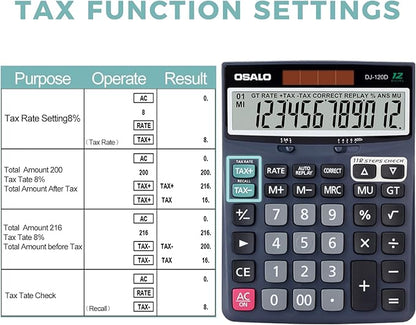 OSALO 12 Digits Desktop Calculator Extra Large LCD Display - Image 5