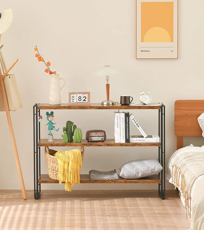 HCHQHS 3-Tier Rustic Wood and Metal Industrial Bookcase - 40in - Image 5