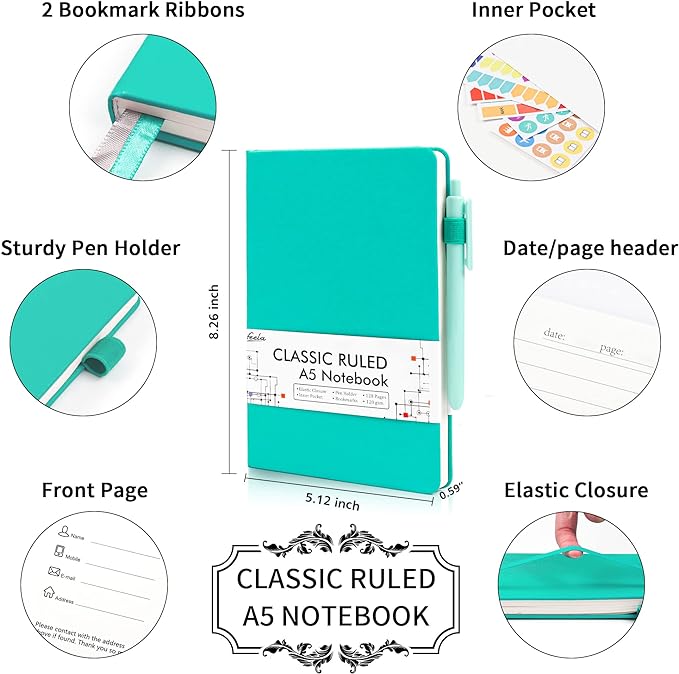 feela 5 Pack Notebooks Journals Bulk, Hardcover Notebook Classic Ruled Lined - Image 2