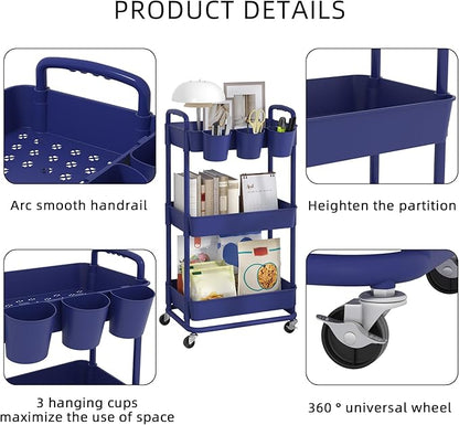 JIUYOTREE 3-Tier Plastic Rolling Storage Cart Utility Cart - Image 7