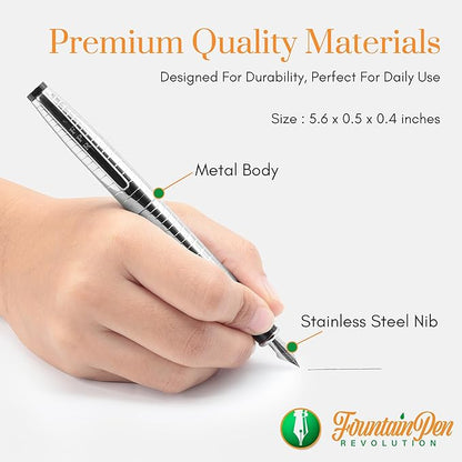 FPR Ambassador Ultra Flex Nib Fountain Pen Set, Chiseled Chrome - Image 4