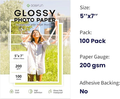 5x7 Photo Paper, Goefun 200GSM/54LB Glossy Inkjet Printer Paper - Image 2