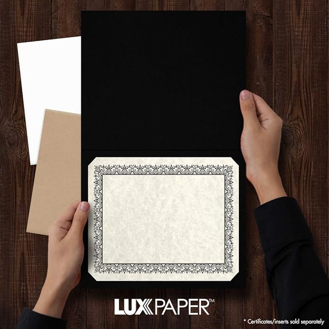 LUXPaper 9.5" x 12" Certificate Holders | Black Linen | Embossed Gold Foil - Image 3