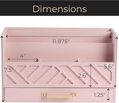 BLU MONACO Pink Wooden Desk Organizer - Image 6
