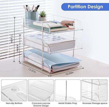 Noger Desk Organizers and Storage, 3 Tier Clear Heightened Stackable Paper Tray - Image 6