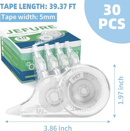 JEFURE 30 Pcs Correction Tape, 39.4 Ft White Wrong Out Tear-Resistant Bulk - Image 2