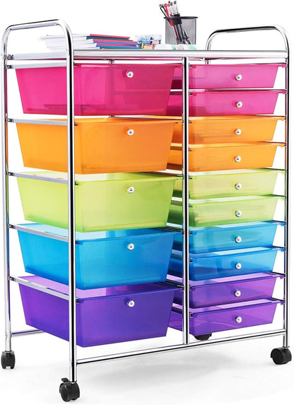 HAPPYGRILL 15-Drawer Rolling Cart, Storage Carts by HAPPYGRILL