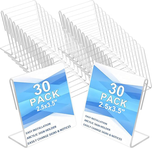 30 pack Small Acrylic Sign Holder 2.5 x 3.5 Inch, Mini Food Sign Labels by Ludery