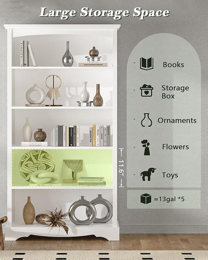 TVU 5-Tier Wooden Bookshelf, 65 Inch Tall Bookshelf - Image 4