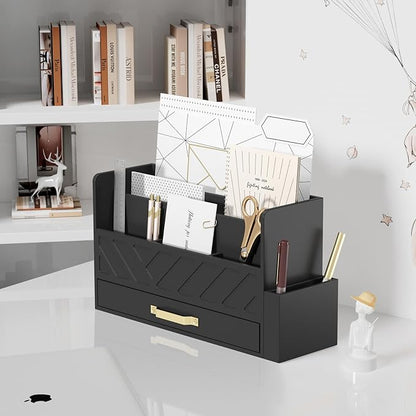 WISUCART Bamboo Desk Organizer Mail Holder Countertop Wood Desk Drawer Tabletop - Image 3