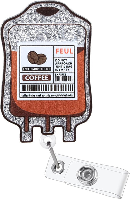 Funny Coffee Fuel Nurse Badge Reel, Cute Coffee IV Bag Retractable ID Card by LINAYOHA