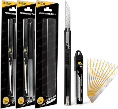 NEWISHTOOL 3 Pack Utility Knife Box Cutter Retractable, Titanium Coating Edge by NEWISHTOOL
