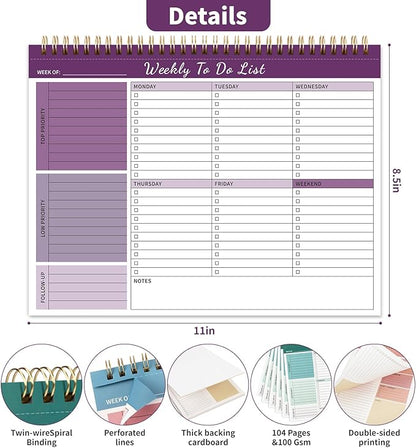 ALKALO Weekly To Do List Notepad, 52 Undated Sheets （8.5"×11") Duplex-Printed - Image 3