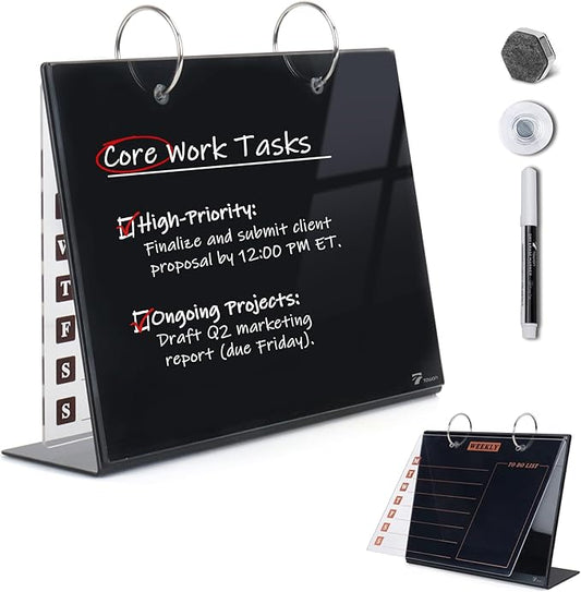 Desktop Glass Dry Erase & Acrylic Aesthetic Desk Calendar Weekly to-do List by TOWON
