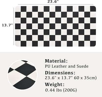 Ohocut Checkered Desk Mat, Large Cute Aesthetic Retro PU Leather Computer - Image 3